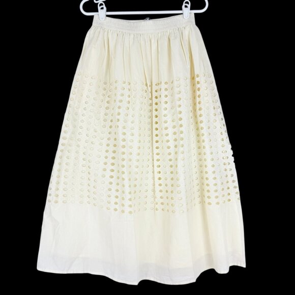 Jennifer & Grace Women Ecru Lined Eyelet Maxi Skirt Size Small Elastic Waist NWT - Picture 2 of 12